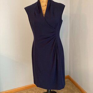 Tahari ASL Dark Navy Dress 6P Ruched Midi